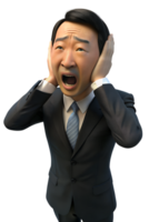 , Business man covering his ears, due to loud noise, 3d style png