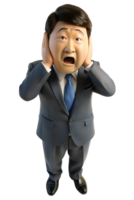 , Business man covering his ears, due to loud noise, 3d style png