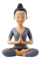 , 3d style illustration of asia woman meditating, isolated on transparent background png