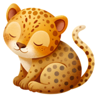 , tecknad serie stil illustration, söt gepard sovande isolerat på transparent bakgrund png