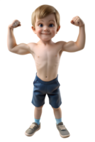 , 3d style illustration of boy is flexing his muscles isolated on transparent background png