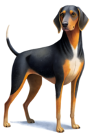 , Black and Tan Virginia Foxhound stand isolated on transparent background png