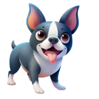 , Cute Boston Terrier, it is having fun playing ball, isolated on transparent background png