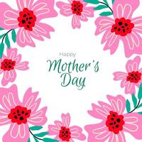 Happy Mothers Day. Colorful card with abstract bold pink flowers and leaves. Design templates for postcard, banner, poster. Flat illustrations vector