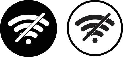 No wifi icon set in two styles isolated on white background . Wifi network is not available icon . No internet signal icon vector