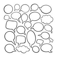 speech bubble doodle collection set hand drawn black and white vector