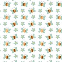 Spring seamless pattern. Flower and bee repeat on on white background. Cute childish nature design in cartoon flat style for cover, print. illustration. vector