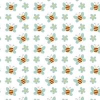 Spring seamless pattern. Flower and bee repeat on on white background. Cute childish nature design in cartoon flat style for cover, print. illustration. vector