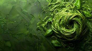 Abstract Pesto-Infused Spaghetti Art photo