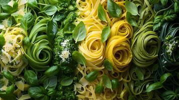 Gradient Pesto Spaghetti with Fresh Basil photo