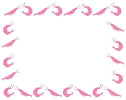 Frame of Pink Shrimps. Delicacy. Arthropods. Summer Food Illustration. Isolated on White Background. Place For Text vector