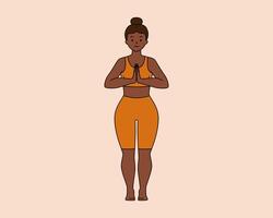 un sonriente africano americano mujer es meditando yoga. sano estilo de vida concepto. vector