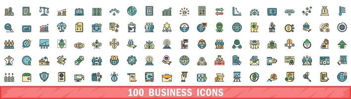 100 business icons set, color line style vector