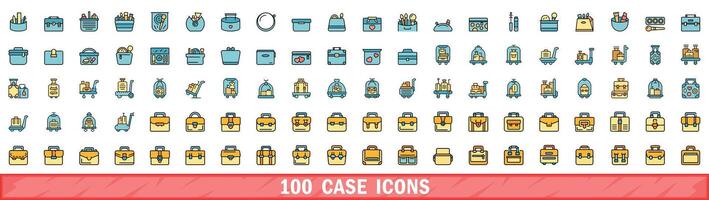 100 case icons set, color line style vector