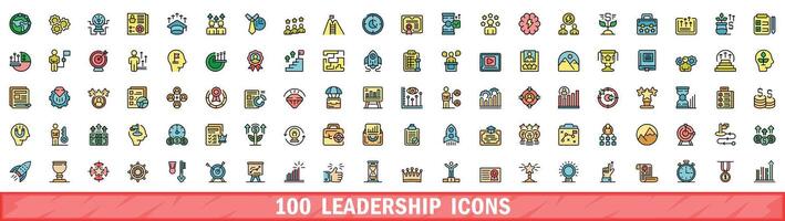 100 leadership icons set, color line style vector