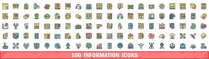 100 información íconos colocar, color línea estilo vector