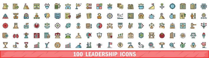 100 leadership icons set, color line style vector