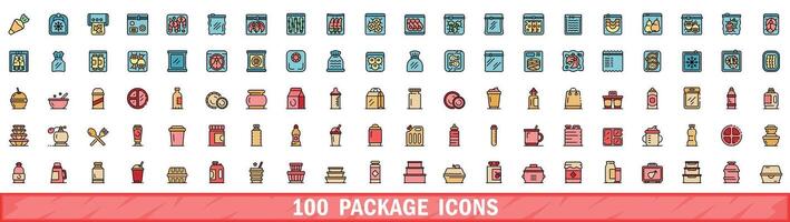 100 package icons set, color line style vector