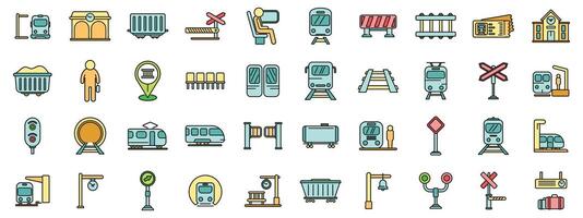 Railway platform icons set color line vector