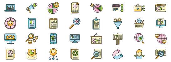 Market segmentation icons set color line vector