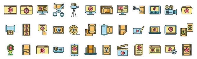 Clip montage icons set color line vector