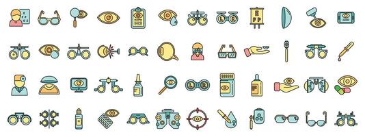 Optometry icons set color line vector