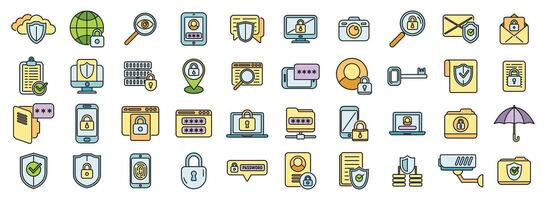 Privacy icons set color line vector