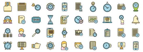 Time management icons set color line vector