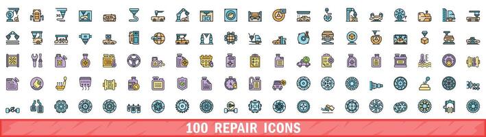 100 repair icons set, color line style vector