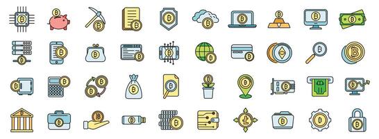 Cryptocurrency icons set color line vector