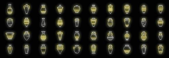 Amphora icons set neon vector
