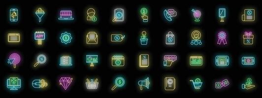 Marketing mix icons set neon vector