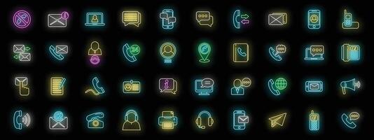 Contact us icons set neon vector