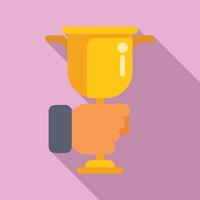 Leader handle cup icon flat . Success course vector