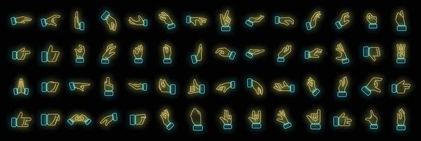 Hand gestures icons set neon vector