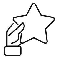 Hand take star icon outline . Take leader chance vector