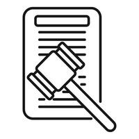 Gavel of disclaimer icon outline . Document term approve vector