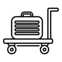 Luggage trolley with small bag icon outline . Delivery trip vector