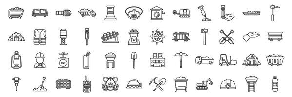 Coal mining icons set outline . Mine factory vector