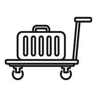 Bag on trolley platform icon outline . Move help vector