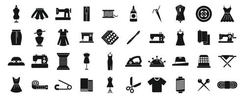 Fashion workshop icons set simple . Sewing factory vector