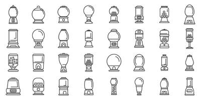 Bubblegum machine icons set outline . Vending toy vector