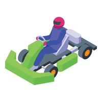 Karting racer on car icon isometric . Ready for start vector