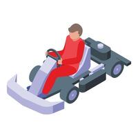 Kart racer without helmet icon isometric . Active motorsport vector