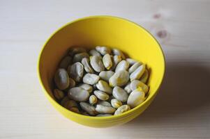 A close up of fresh broad beans. photo