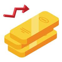 oro barras apilar icono isométrica . dorado Finanzas vector