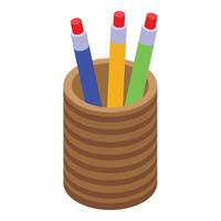 Wooden pencil stand icon isometric . Style brush shape vector
