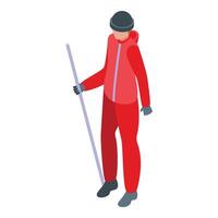 Man arctic exploration icon isometric . Ice pole vector