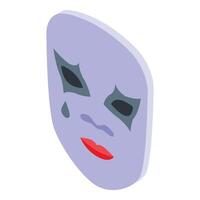 Sad face mask icon isometric . Carnival style vector