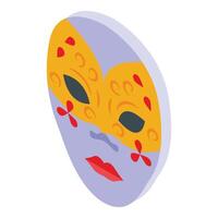 Ornate face mask icon isometric . Festive fashion vector